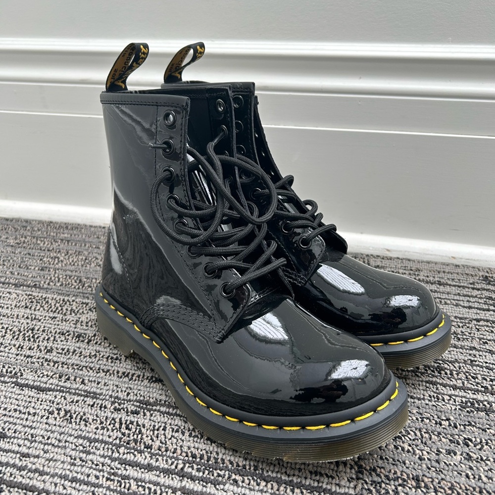 Dr Martens Black Patent Leather Lace-Up Boots
